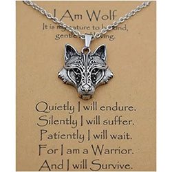 I Am Wolf Metal Wolf Head Inspiration Card and Necklace