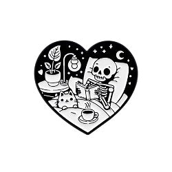 Skeleton Relaxing in Bed Heart Enamel Pin