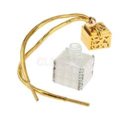 Gold Cube Glass Bottle Pendant Necklace filled with Pheromones Containers - AttractionOil.com