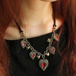 Queen of Hearts Steampunk Winged Heart Necklace