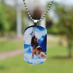 Wolf Dog Tag Pendant Necklace