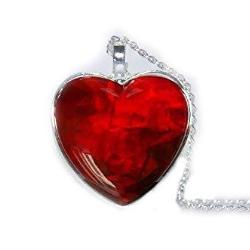 Red Heart Glass Cabochon Necklace Jewelry - AttractionOil.com
