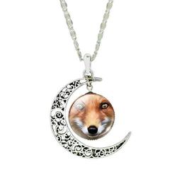 Red Fox Silver Crescent Pendant Necklace Jewelry - AttractionOil.com
