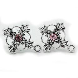Gothic Cross Pierced Earring w/ Pink Crystal