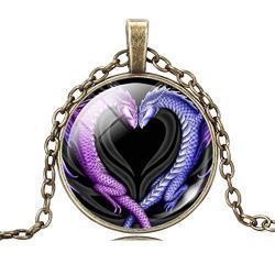 Dragon Lovers Heart Pendant Necklace Jewelry - AttractionOil.com