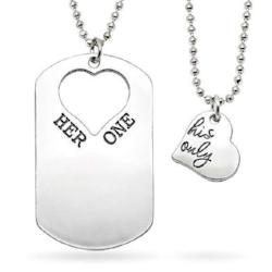 Her One and His Only Heart and Dog Tag Necklace