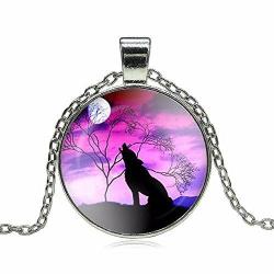 Purple Sky Wolf Silhouette Pendant Necklace Jewelry - AttractionOil.com