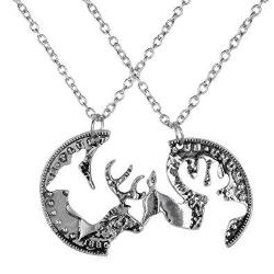 Silver Coin Stag Deer Couple Pendant Necklace Jewelry - AttractionOil.com