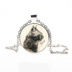 Silver Steampunk Cat Necklace Jewelry - AttractionOil.com