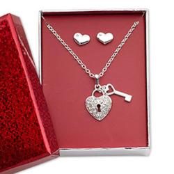 Pewter Hearts Earring & Heart Lock/Key Necklace Jewelry - AttractionOil.com