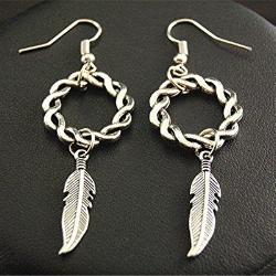 Silver Feather Leaf Celtic Knot Earrings Jewelry - AttractionOil.com