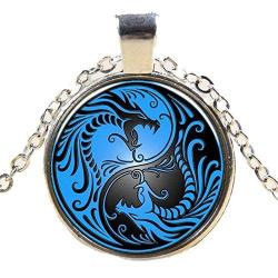Black & Blue Yin Yang Dragon Pendant Necklace Jewelry - AttractionOil.com
