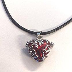 Silver Red Enamel Heart Locket Necklace Jewelry - AttractionOil.com