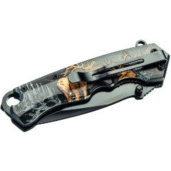 Spring Assisted Clip Point Folding Knife with Deer Design
