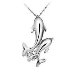 Silver Double Dolphins Necklace Jewelry - AttractionOil.com