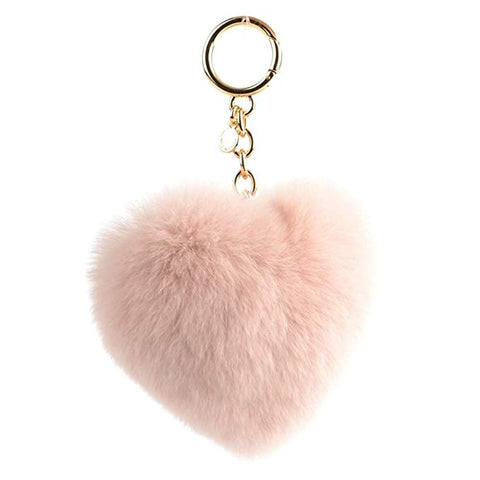 Fuzzy Peach Heart Keychain